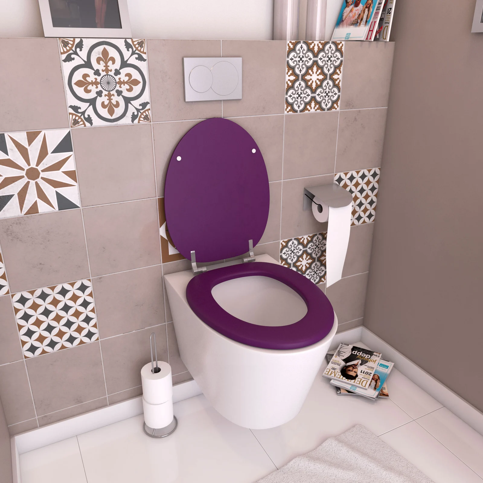 Abattant WC - en MDF avec charnières en métal réglables - WHISY PURPLE Abattant WC - en MDF avec charnières en métal réglables - WHISY PURPLE