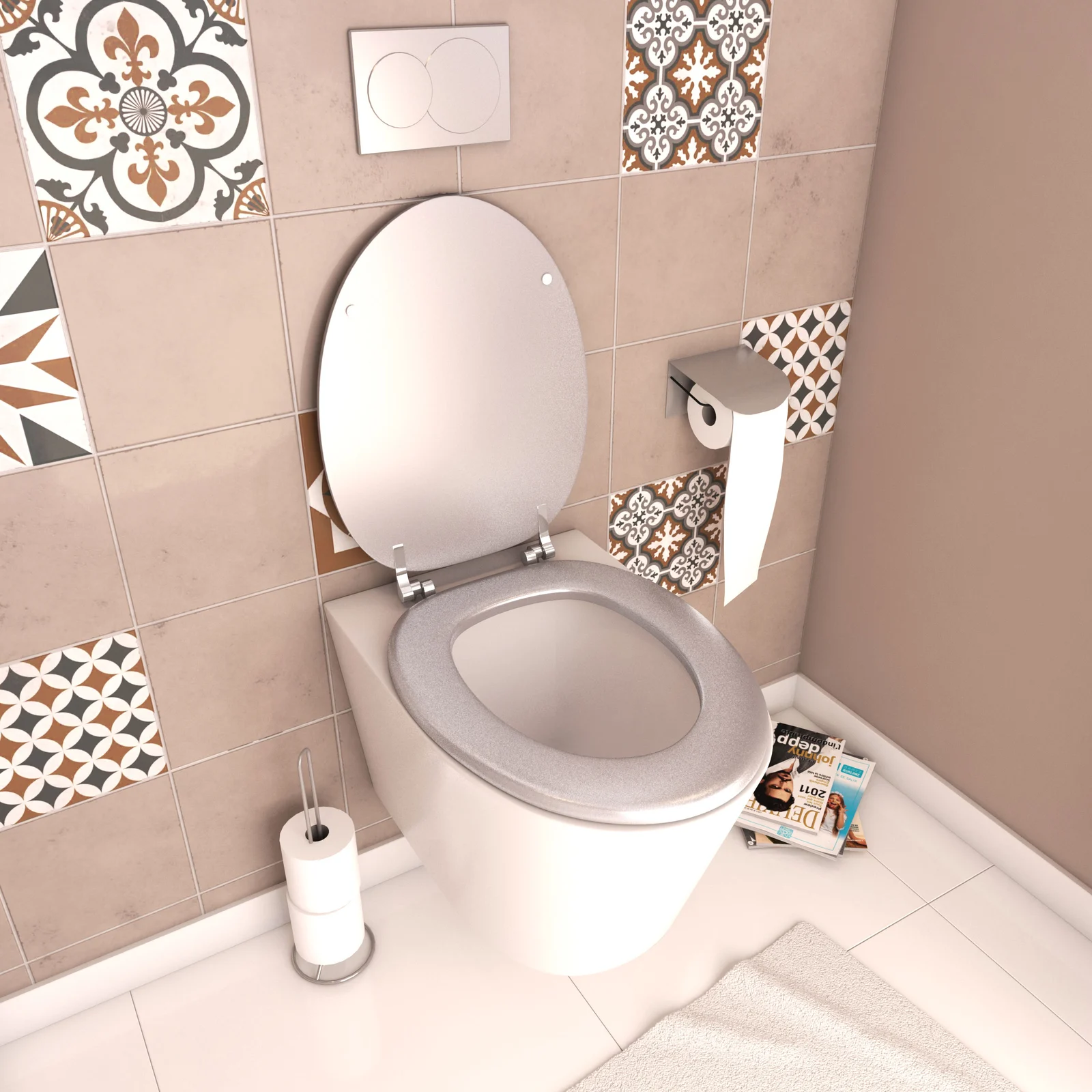Abattant WC - en MDF avec charnières en métal réglables - WHISY SILVER Abattant WC - en MDF avec charnières en métal réglables - WHISY SILVER