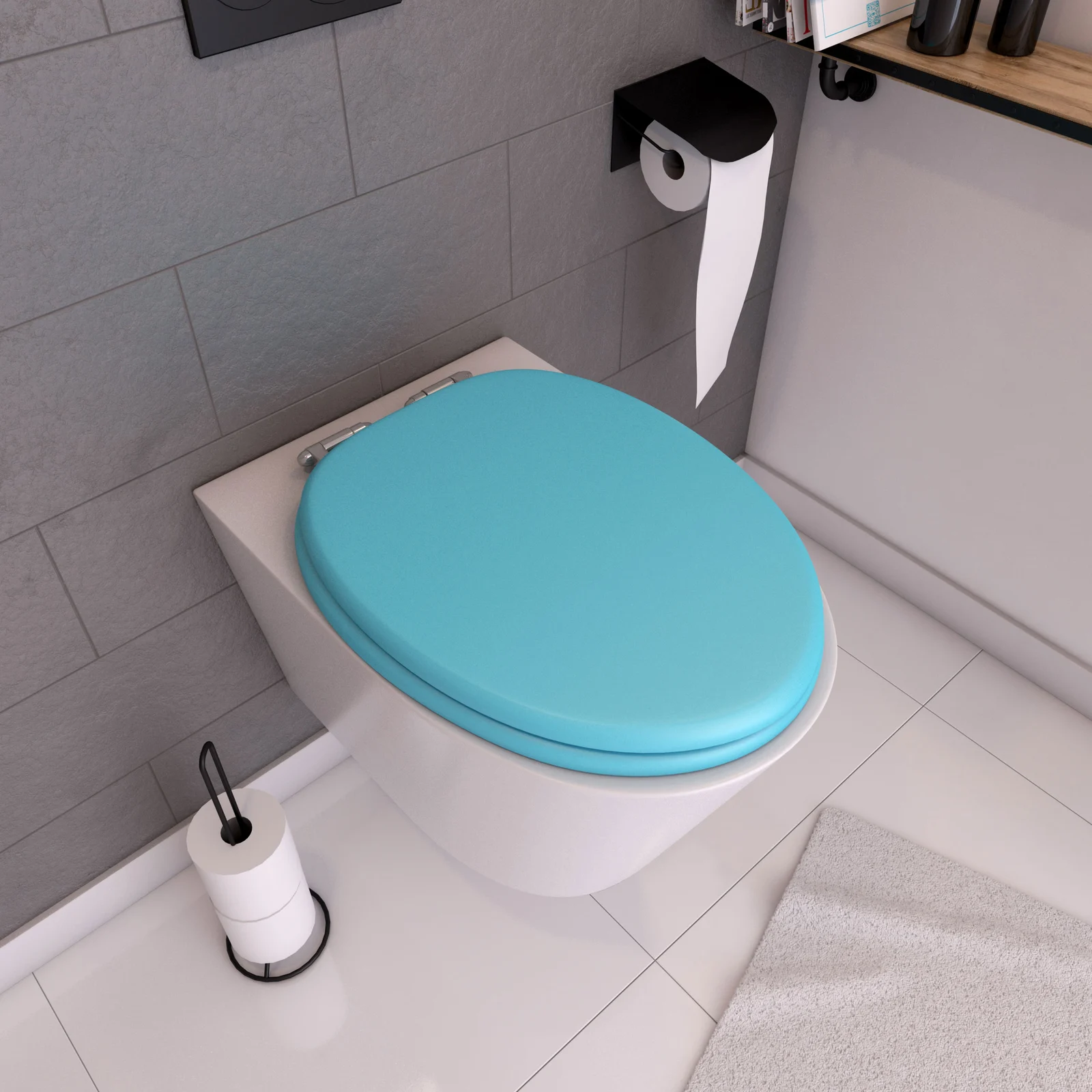 Abattant WC MDF et Double frein de chute SOFT BLUE Aurlane