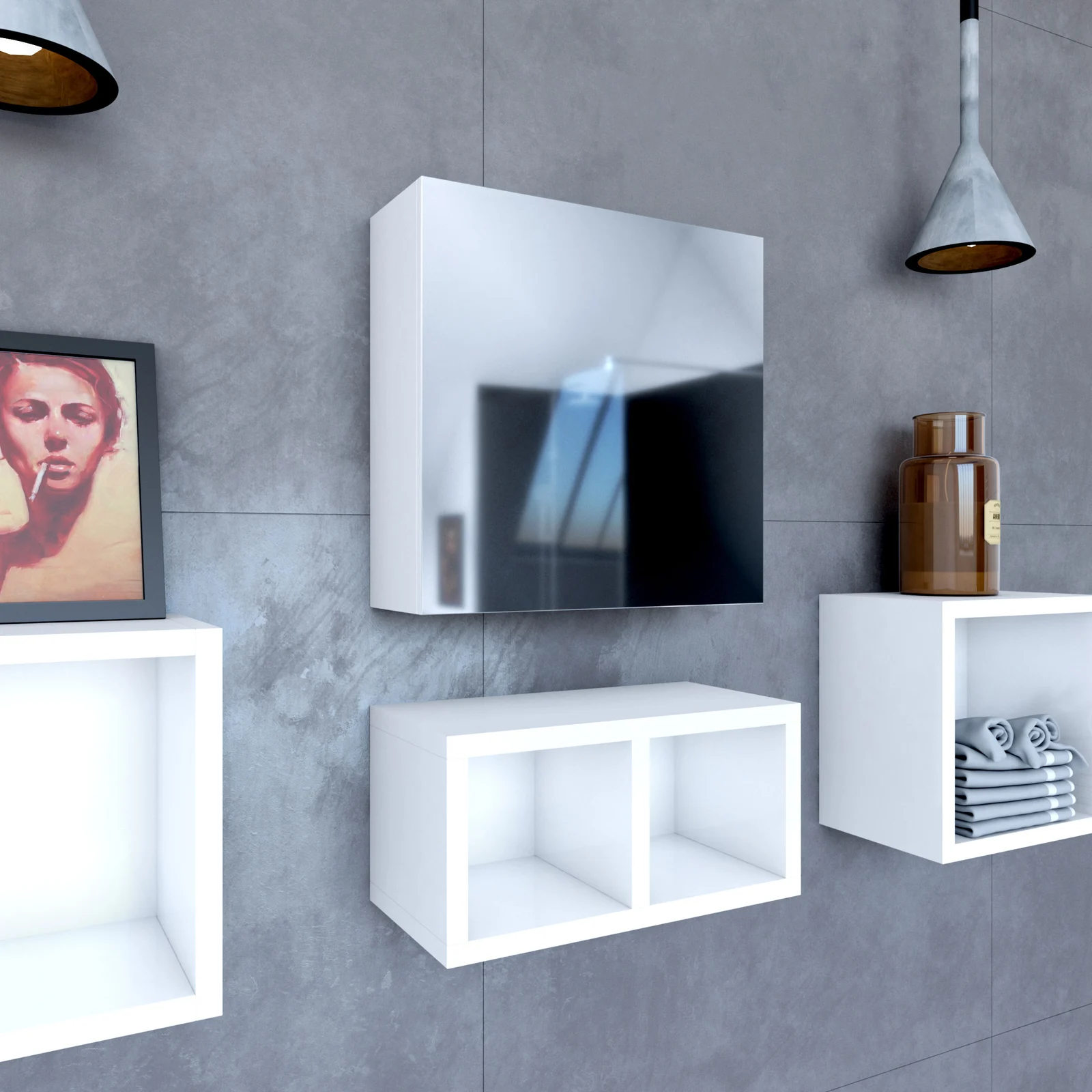 ARMOIRE DE TOILETTE AVEC MIROIR ET PORTE A FERMETURE PROGRESSIVE -  PERSONALYZ SQUARE - Aurlane