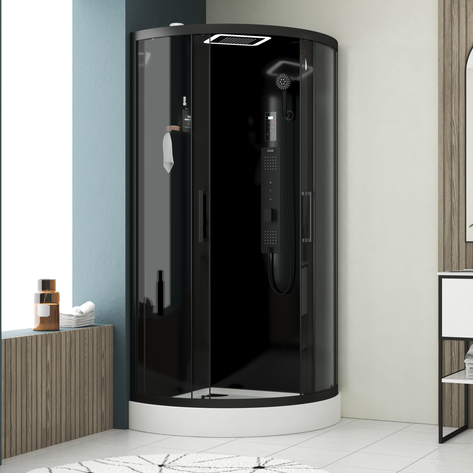 Pare-baignoire arrondi 70cm verre transparent profilé Noir - O'DESIGN Réf.  PRB5VTNM