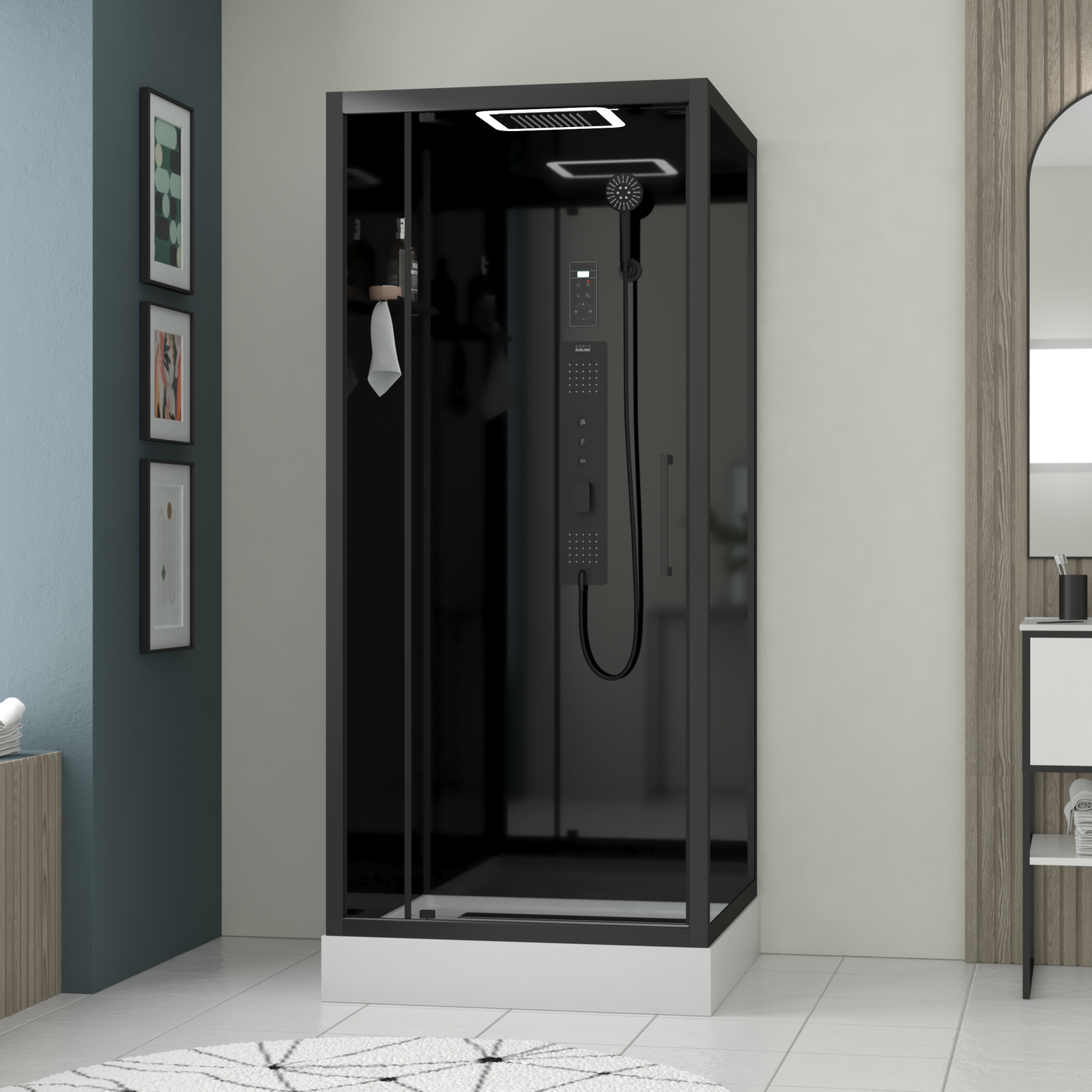 Douchette, flexible et support cabine douche - noir mat