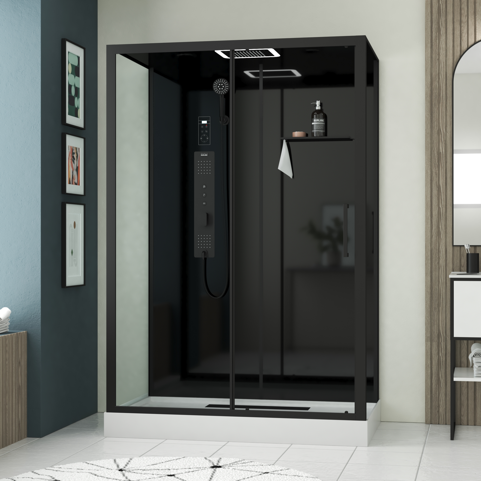 Meuble salle de bain 80x54 - Finition chene naturel + vasque blanche +  miroir - TIMBER 80 - Pack 35 - Aurlane
