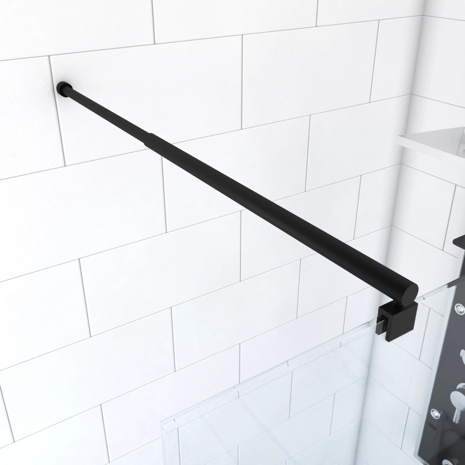 Barre de douche inox - 70 cm - noir mat - fixation sans perçage WENKO