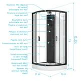 Cabine de douche 1/4 de cercle 85x85x210/235 cm - Receveur + Fonds Blancs / Colonne + Profilés Noirs