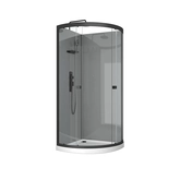 Cabine de douche 1/4 de cercle 90x90x207/222 cm - Receveur bas - Fonds Gris Profilés Noir Mat - FOGGY LOW