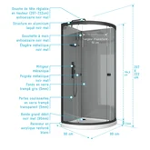 Cabine de douche 1/4 de cercle 90x90x207/222 cm - Receveur bas - Fonds Gris Profilés Noir Mat - FOGGY LOW