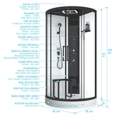 Cabine de douche 1/4 de cercle 95x95x218 cm - Fonction HAMMAM, Jets Hydromassants, Led et Bluetooth