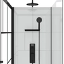 Cabine de douche 110x80cm / Receveur Bas - Verre transparent sérigraphié et Blanc - Profilés Noir