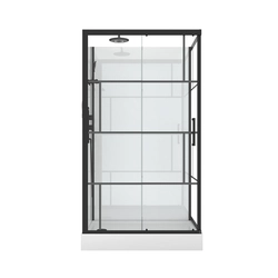 Cabine de douche 110x80cm / Receveur Haut - Verre transparent sérigraphié et Blanc - Profilés Noir