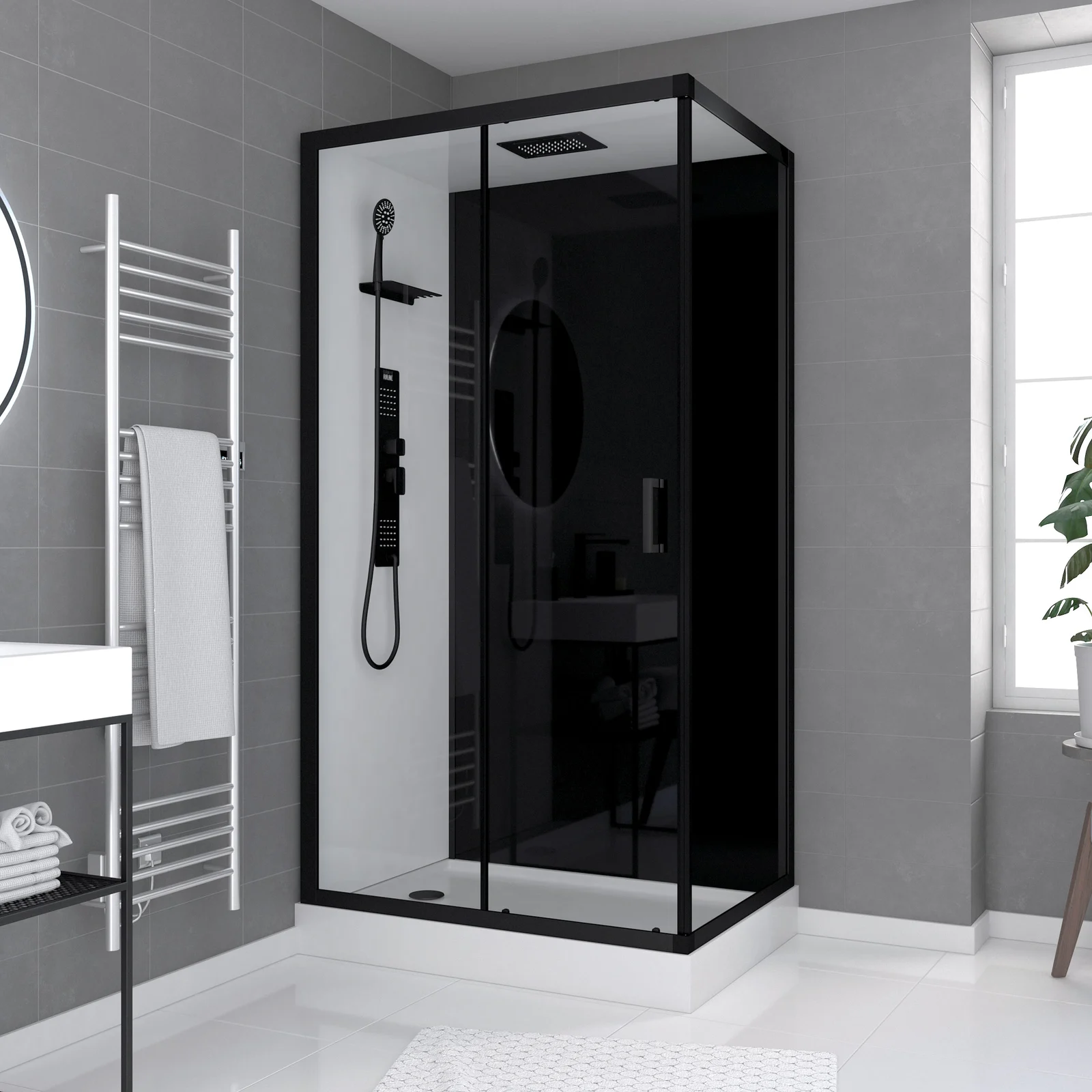 Cabine de douche 110x80x215cm - Verre Trempé - Mitigeur Noir - DUALITY RECTANGLE Cabine de douche 110x80x215cm - Verre Trempé - Mitigeur Noir - DUALITY RECTANGLE