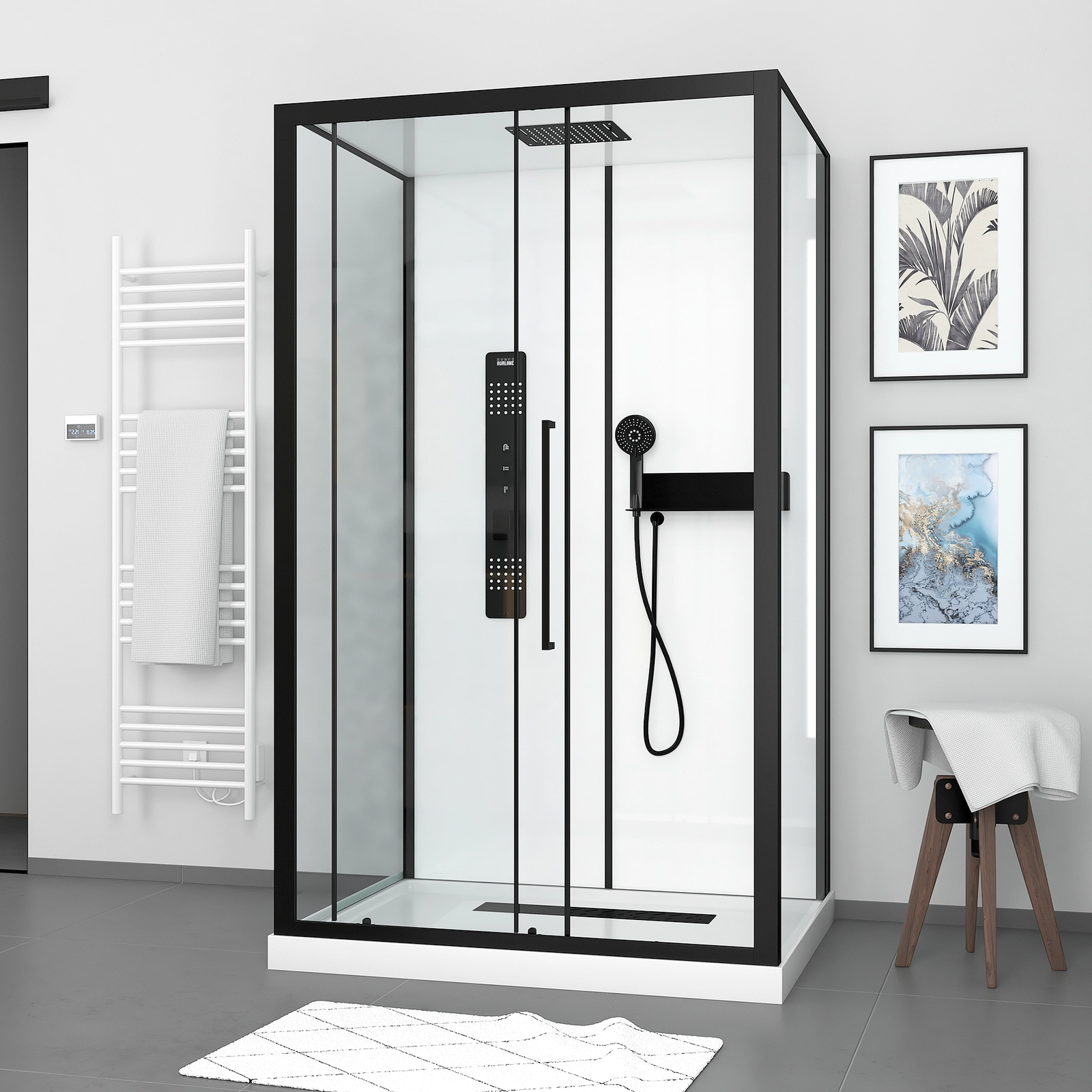 Cabine de douche 115x90x210 cm avec receveur + bonde 90mm + Grille linéaire - FACTORY 2 