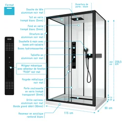 Cabine de douche 115x90x210 cm avec receveur + bonde 90mm + Grille linéaire - FACTORY 2 