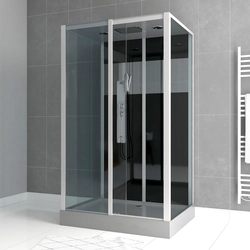 Cabine de douche 115x90x225 cm - Fonds noirs avec bandeau miroir et Profilés Gris - COSMOS