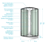 Cabine de douche 85x85x225cm 1/4 de cercle - ZEENY