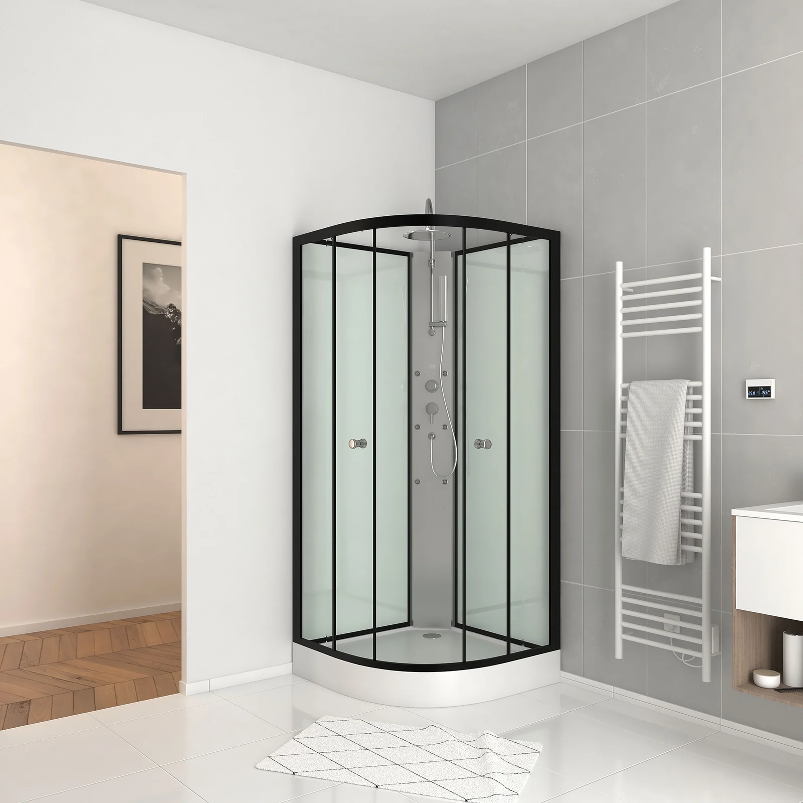 Cabine de douche 85x85x225cm 1/4 de cercle - ZEENY