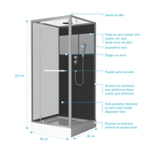 Cabine de douche  90x90cm carrée porte pivotante - avec bande effet miroir - SQUARE STRIPE