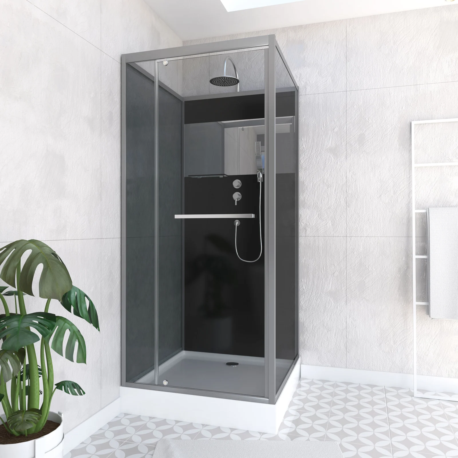 Cabine de douche  90x90cm carrée porte pivotante - avec bande effet miroir - SQUARE STRIPE