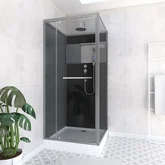 Cabine de douche  90x90cm carrée porte pivotante - avec bande effet miroir - SQUARE STRIPE