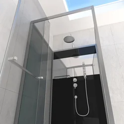 Cabine de douche  90x90cm carrée porte pivotante - avec bande effet miroir - SQUARE STRIPE