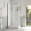 Cabine de douche blanche 90x90cm carr?e porte pivotante - avec bande effet miroir - SQUARE STRIPE