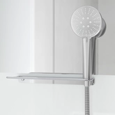 Cabine de douche blanche 90x90cm carrée porte pivotante - avec bande effet miroir - SQUARE STRIPE