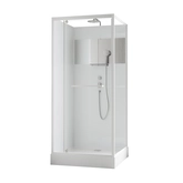 Cabine de douche blanche 90x90cm carrée porte pivotante - avec bande effet miroir - SQUARE STRIPE
