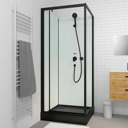 Cabine de douche carr?e 80x80x200 cm - Porte pivotante - Fonds Blancs, Receveur et Profil?s Noir Mat