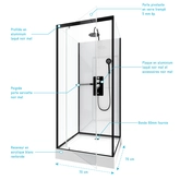 Cabine de douche carrée 70x70x225cm - extra blanc et profilé noir mat - LUNAR SQUARE 70