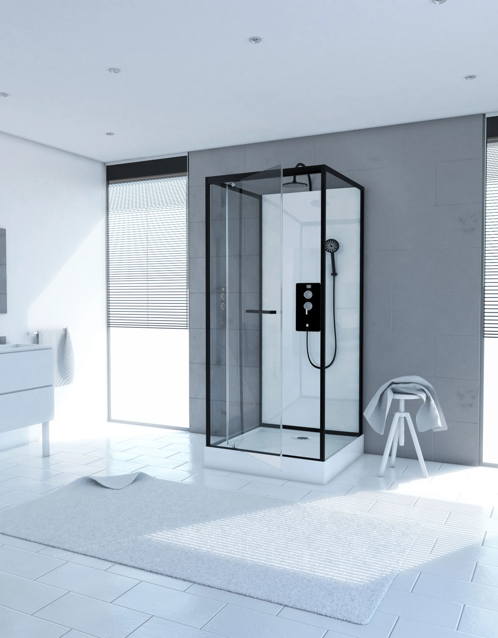 Cabine de douche carrée 70x70x225cm - extra blanc et profilé noir mat - LUNAR SQUARE 70 Cabine de douche carrée 70x70x225cm - extra blanc et profilé noir mat - LUNAR SQUARE 70