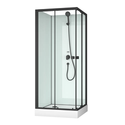 Cabine de douche carrée 80x80x200 cm - Portes coulissantes - Fonds Blancs & Profilés Noir Mat