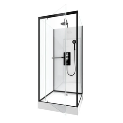 Cabine de douche carrée 80x80x230cm - extra blanc et profilé noir mat -  LUNAR SQUARE 80