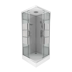 Cabine de douche carrée 90x90x215cm - grise avec bande dépoli - SILVERY STRIPE SQUARE