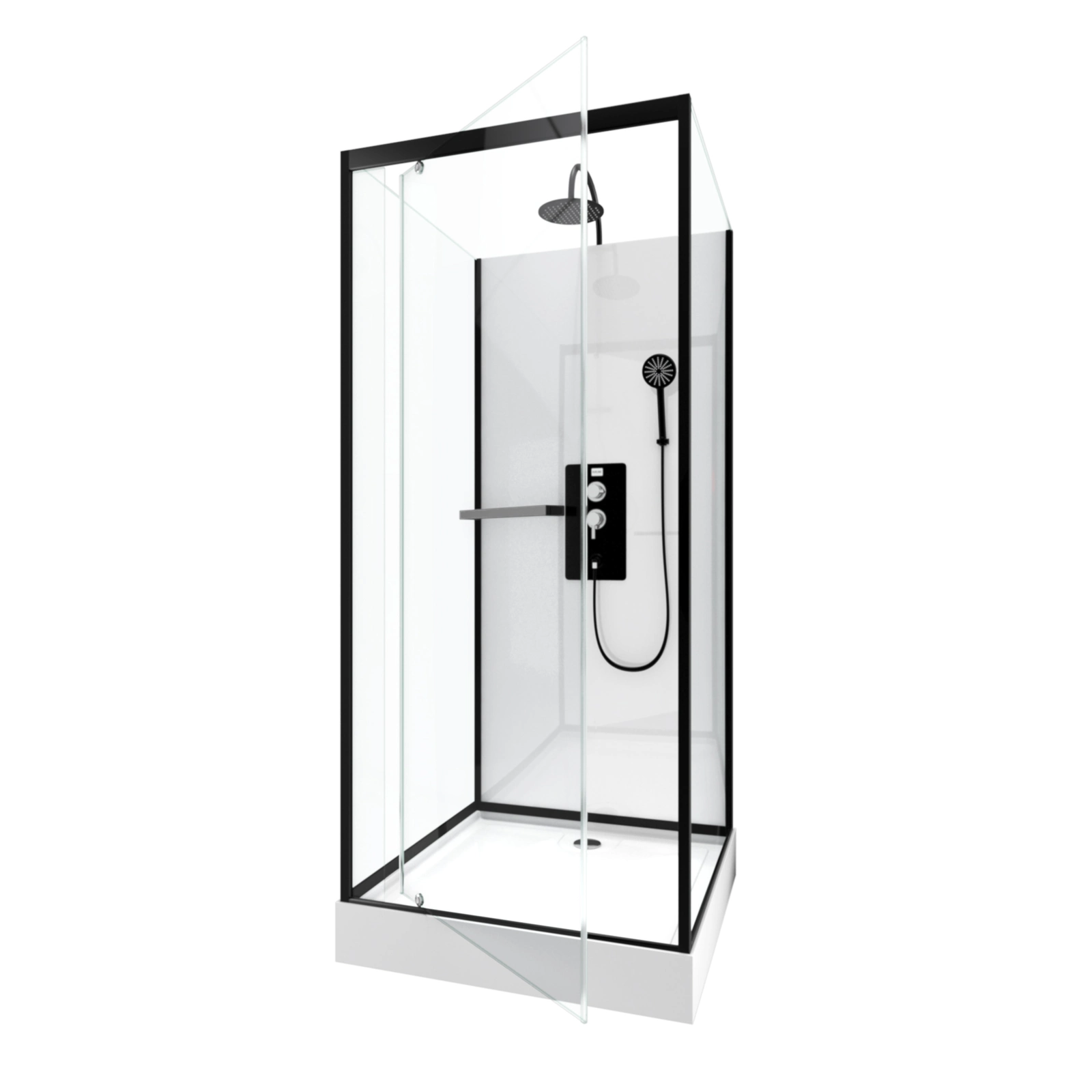 Cabine de douche carrée 90x90x230cm - extra blanc et profilé noir mat -  LUNAR SQUARE 90 - Aurlane