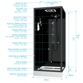 Cabine de douche Carrée Hydro 90x90x218 cm - Porte Pivotante - Fond & Profilés Noir Mat