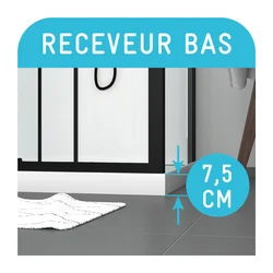 Cabine de douche Hydromassante 110x80 Receveur Bas - Fond Gris et Profilés Noir Mat - GREY STYLE LOW