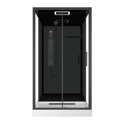 Cabine de douche hydromassante 115x90x220 cm - Porte coulissante - Fonds & Profilés Noir Mat
