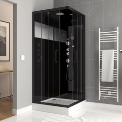 Cabine de douche Hydromassante 90x90x215 cm - Fond Noir avec Bande Miroir - WEB MIRROR