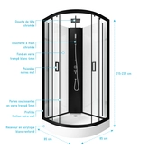 Cabine de douche LIFT UP BLACK 1/4 de cercle 85x85x210cm