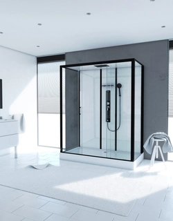 Cabine de douche rectangle 160x85x215cm -blanche avec profilé noir mat - FACTORY XXL