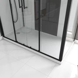 Cabine de douche rectangle 170x90x207.5cm blanche avec profile noir mat receveur plat - INFINITY LOW
