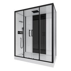 Cabine de douche rectangle 170x90x215cm- blanche avec profile noir mat a receveur haut INFINITY HIGH
