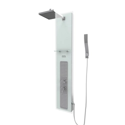 Colonne de douche à hyrdomassage - 22x125cm - en verre trempé avec plaque inox - ALPHA WHITE