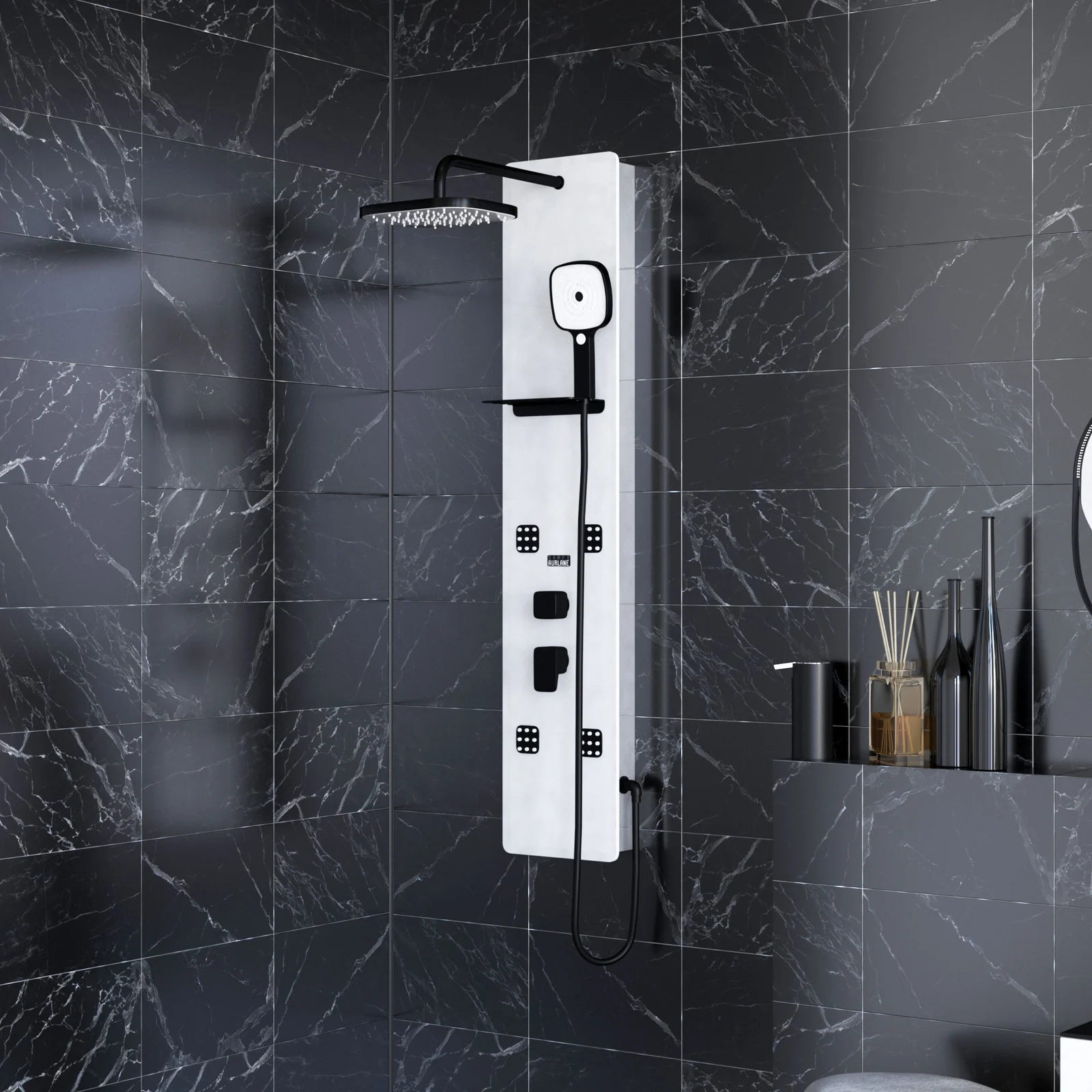Colonne de douche Hydromassante - 25x125x6cm - Verre Blanc 6mm - EPSILON 2 Colonne de douche Hydromassante - 25x125x6cm - Verre Blanc 6mm - EPSILON 2