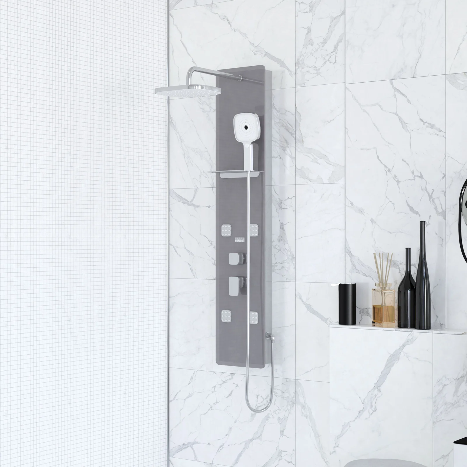Colonne de douche Hydromassante - 25x125x6cm - Verre Gris 6mm - EPSILON 2 Colonne de douche Hydromassante - 25x125x6cm - Verre Gris 6mm - EPSILON 2