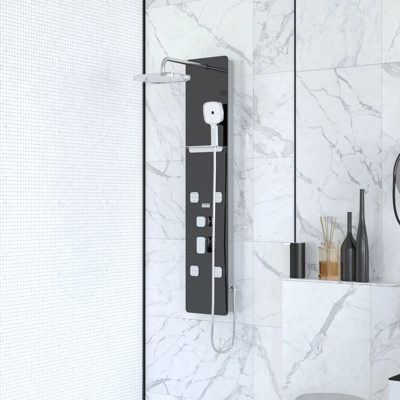 Colonne de douche Hydromassante - 25x125x6cm - Verre Noir 6mm - EPSILON 2 Colonne de douche Hydromassante - 25x125x6cm - Verre Noir 6mm - EPSILON 2