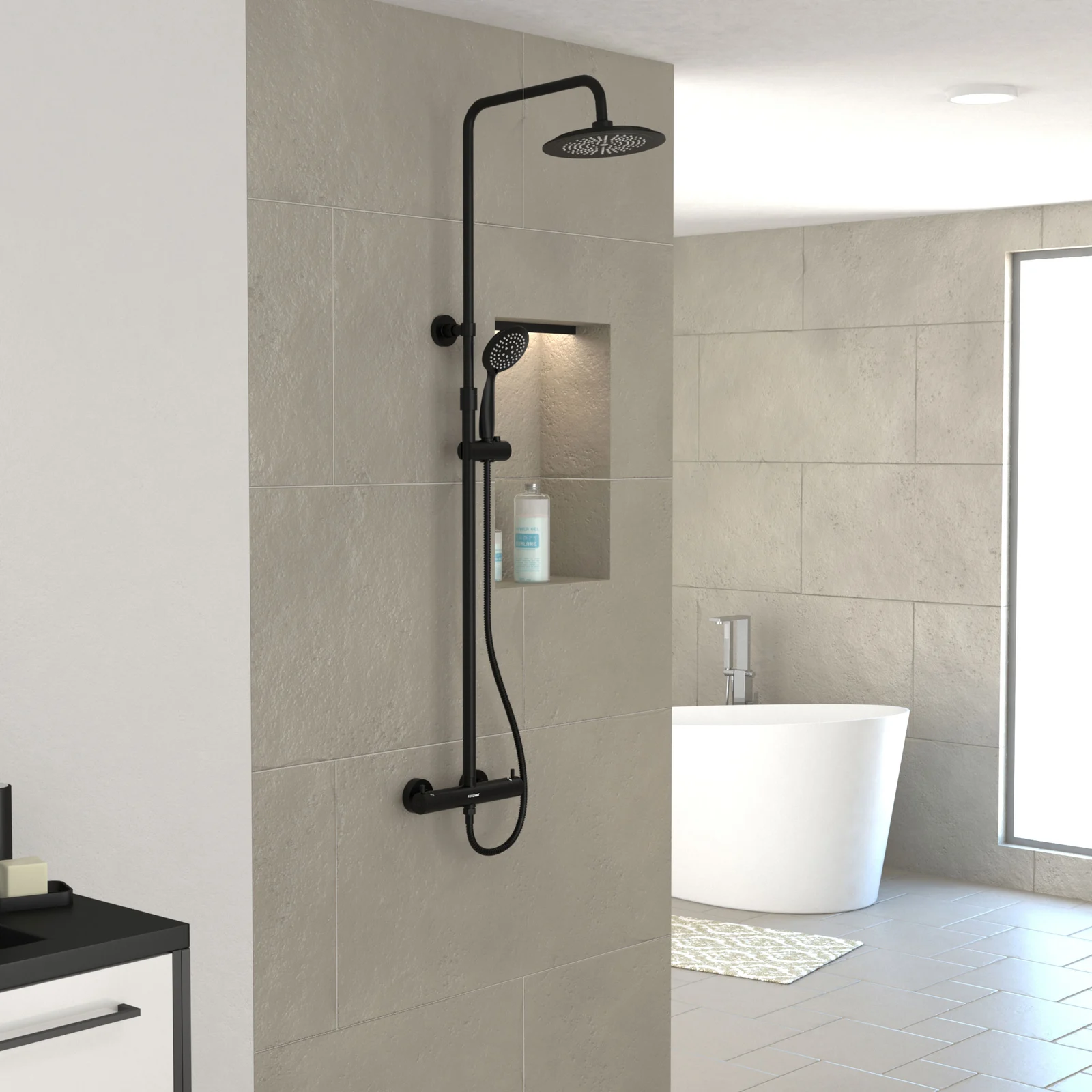 Colonne de douche thermostatique noir mat, colonne de douche noir mat  Showera - Salledebain Online