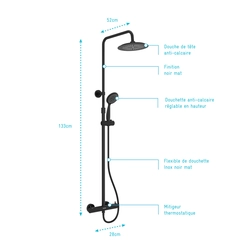 Colonne de douche thermostatique 133x28x52 MOLLY BLACK