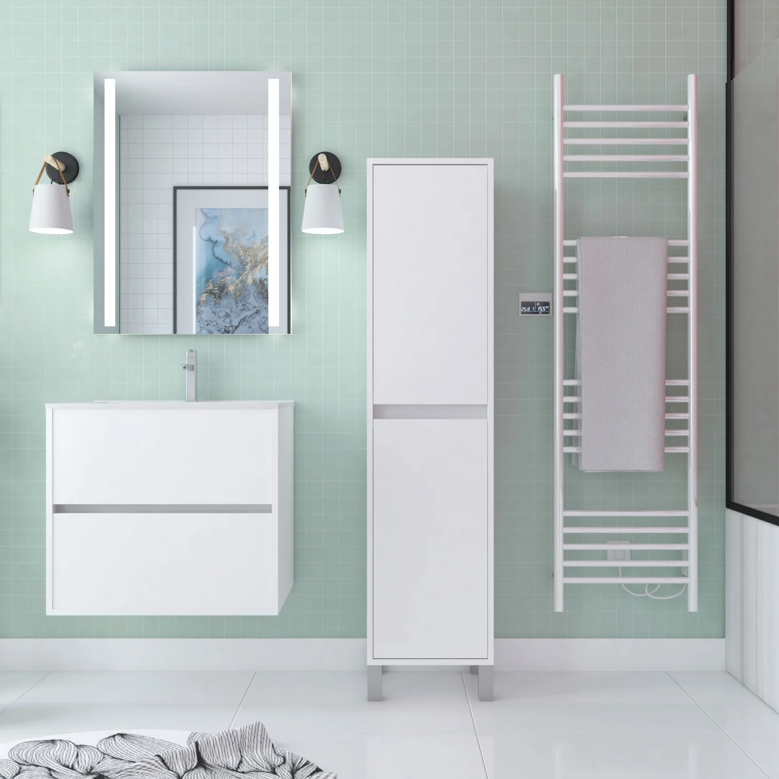 Colonne de rangement Blanc Laqué sur Pieds - Hauteur 160 cm - 2 Portes - XENOS Colonne de rangement Blanc Laqué sur Pieds - Hauteur 160 cm - 2 Portes - XENOS