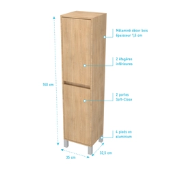 Colonne de rangement Chêne Clair sur Pieds - Hauteur 160 cm - 2 Portes - XENOS